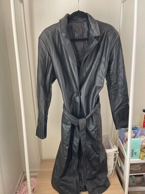Faux Leather Trench Coat with Belt Size Small